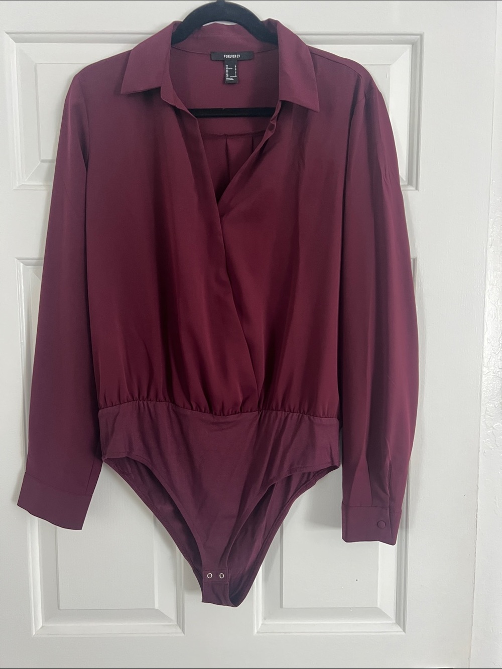 Forever 21 Wine Red Long Sleeve Surplice Bodysuit
